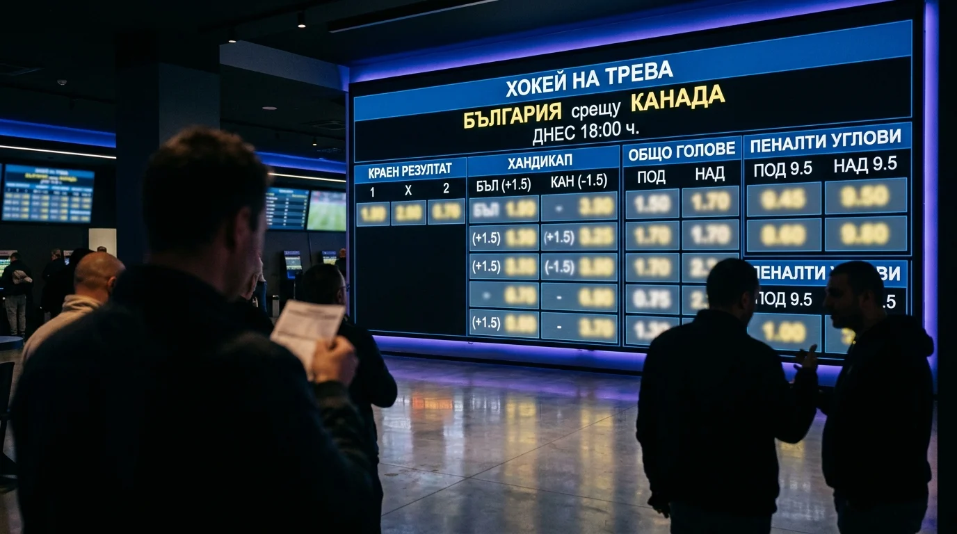 Електронно табло с коефициенти за мач от хокей на трева — 1X2, тотали и хендикап